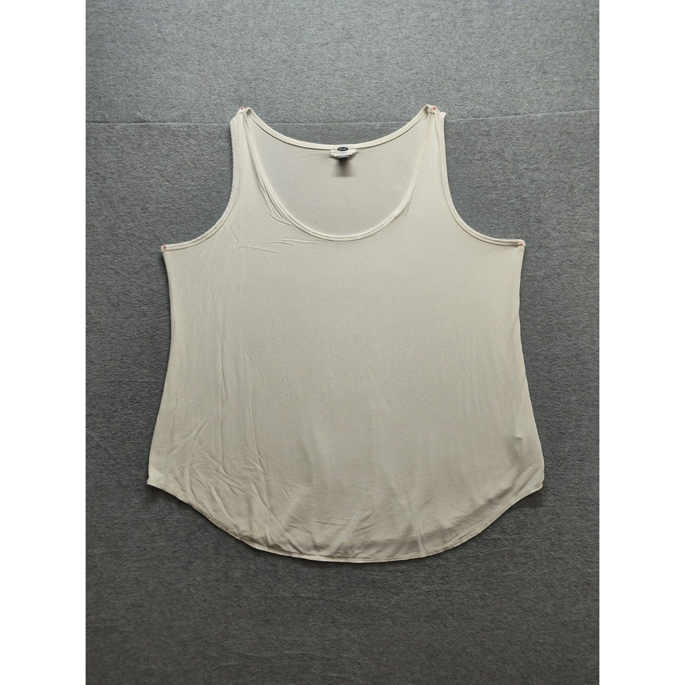 Old Navy Women Tank Top 2XL Cream Ribbed Scoop Neck Sleeveless Stretch Relaxed